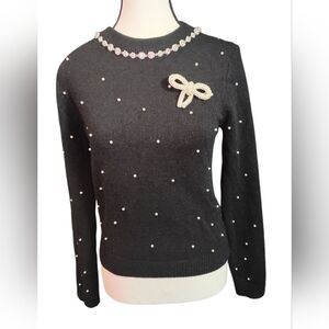 Chic Black Sweater with Pearl Details